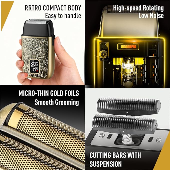 Mens Foil Shavers, Beard Trimmers for Men Professional,Electric Shavers for Men, Mustache Trimmer Face Shaver, Wet/Dry Beard Shaver, 3 Peeds Electric Razor for Face
