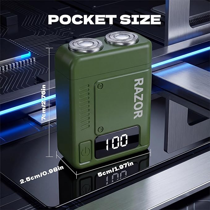 Men's Pocket Shaver, Washable Double Head Razor, USB Mini Portable Razor, Rechargeable Waterproof Green, Face, Portable, Battery Powered, ShaverG, SV001, Attachment