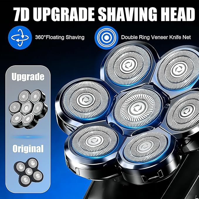 7 Head Shaver Replacement Heads for Freebird Shaver Bald Men, Head Shavers for Men,Shaver Replacement Blades for Rotary Shavers (Black/3count)