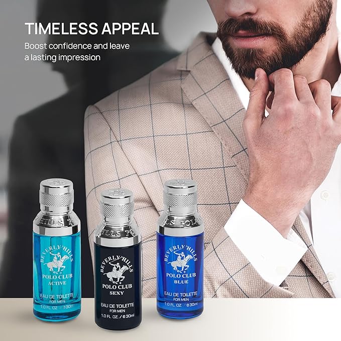 Beverly Hills Polo Club MENS 3PC SLIDER - BLUE VARIANT - CONTAINS BLUE/SEXY/ACTIVE 1OZ EDTs