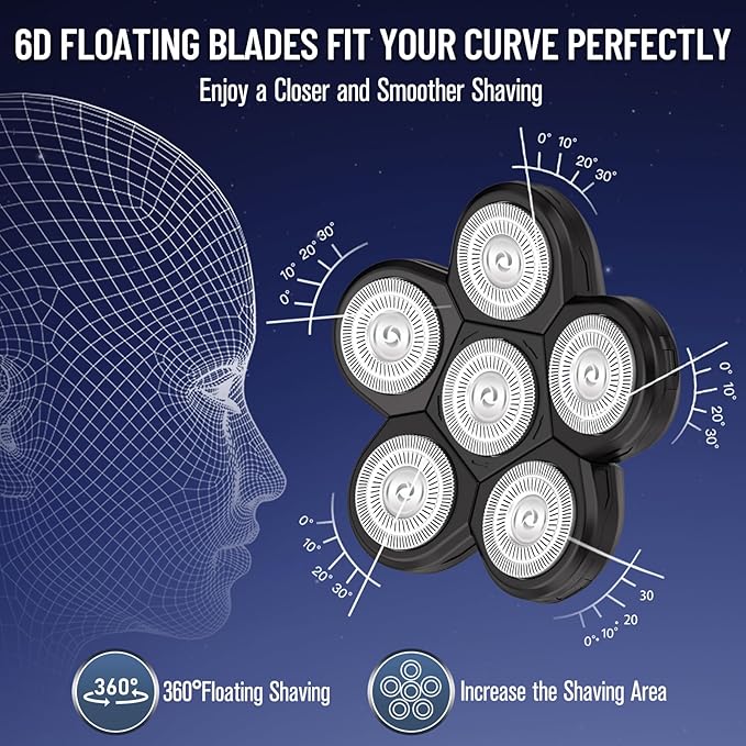 Replacement Heads for Main Shaver Brands, Shaver Blade Heads Replacement for Electric Razor for Men, Head Shaver Bald Shaver Replacement Heads with Blade Cover Shaver Head (6 Head Blades For Men)
