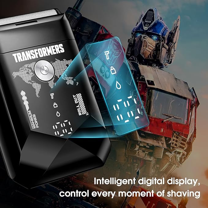 Transformers Electric Foil Shaver for Men, Hasbro Portable Electric Shaver with Dual Floating Blades & LED Display Electric Razor for Men with 2 Gears Adjustable IPX7 Waterproof USB Type C