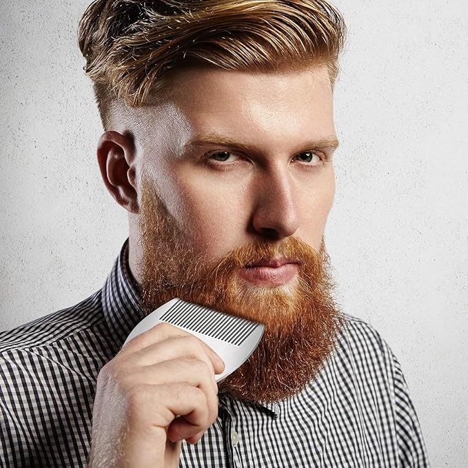 AhfuLife Stainless Steel Metal Hair&Beard Comb - Anti-Static Dual Action Beard Comb - Credit Card Size Combs Perfect for Wallet and Pocket - Presented in Gift Box - 2 Pcs