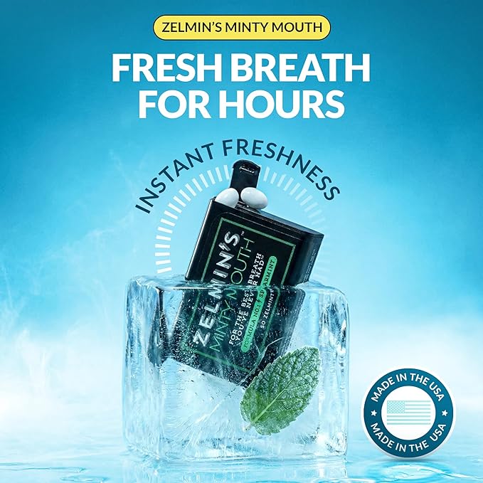 Zelmin's Minty Mouth Breath Freshener - (5 Pack) Long Lasting Bad Breath Treatment for Adults, Instant Freshness Helps with Dry Mouth, Natural Breath Mints for Travel, Alcohol-Free, Keto, Gluten-Free