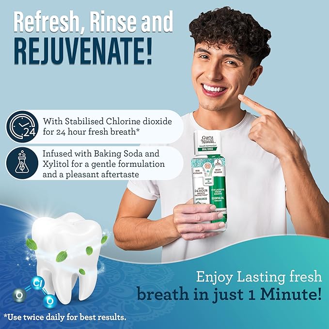 GuruNanda Gum Hygiene Makeover Kit with Ashwagandha & Cocomint (Travel Size) Oil Pulling, Neem Toothpaste, Breath Harmonizer Mouthwash, 2-in-1 Floss Picks & Whitening Toothbrushes