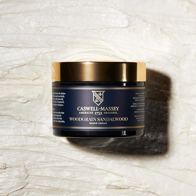 Caswell-Massey Heritage Woodgrain Sandalwood Shave Cream, Natural Men’s Shaving Cream for Smooth Beard Shaving, Soothing for Sensitive Skin, USA Made, 8 Fl Oz