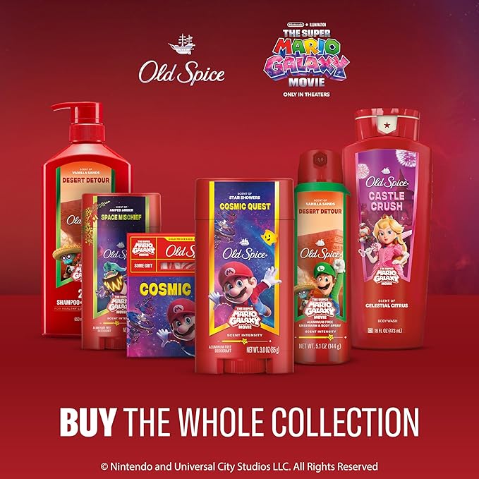Old Spice Body & Face Wash for Men, x The Super Mario Galaxy Movie, 3X Defense, 24/7 Shower Fresh with Long Lasting Scent, Smell Super with Desert Detour, Vanilla Sands Scent, 24 oz
