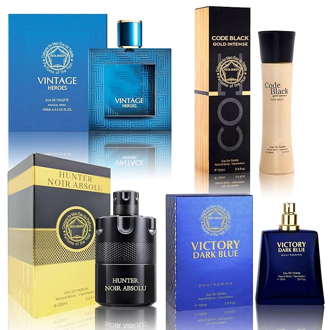 META-BOSEM Cologne for Men Set (100ml x 4PCS Variety Pack), VDBlue, BCIGold, VintageH, Hunter Noir, Long Lasting Perfume for Men All Day Use