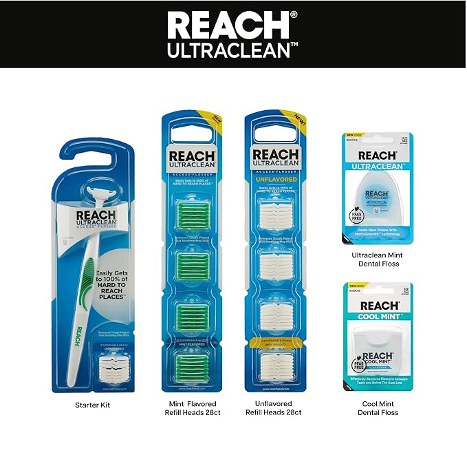 REACH Ultraclean Access Flosser Refill Heads, Unflavored, Plaque Remover for Teeth, Shred Resistant, for Hard to Reach Areas, Oral Care, PFAS Free, for Adults & Kids, 1 Pack, 28 Count