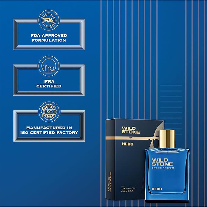 Wild Stone Hero Eau De Parfum | 3.38oz,100 ml | Luxury EDP Perfume for Men | Intense Long Lasting Premium Fragrance | Woody & Warm Spicy Notes | 100% Liquid Scent | Best Perfume for Gifting