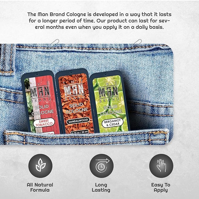 Solid Cologne Sample Pack in Vintage Slide Tin, Cologne Balm with a Sweet Tobacco, Citrus Bergamot, and Sandalwood Men's Fragrance (3 Pack of 0.75 Ounce Each)