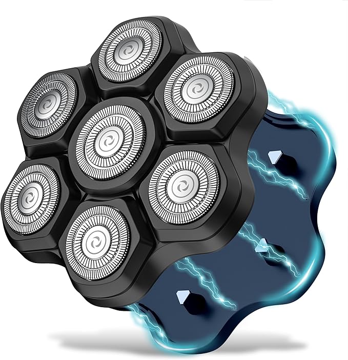 Universal Replacement Heads for Blade,Replacement Blades Compatible with Most Major Head Shaver Brands, Easy-to-Install Electric Razor Shaver Heads for Bald Men. (7 Black Magnetic)