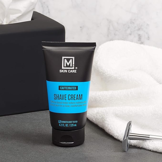M. Skin Care Men's Caffeinated Shave Cream for Sensitive Skin, Prevent Razor Burn and Irritation