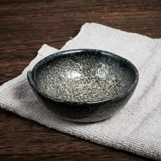 WOLFLAND Vintage Design Handmade Pottery Shaving Bowl Thicken Ceramic Soap Dish Gray 4.3"