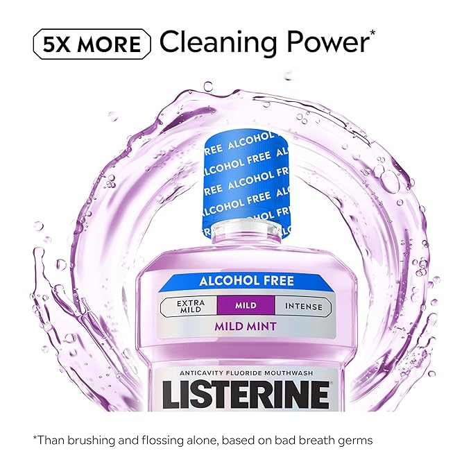 Listerine Total Care Alcohol-Free Mild Mouthwash, 6 Benefit Oral Rinse to Help Kill 99.9% of Germs that Cause Bad Breath, Strengthen Enamel, Mild Mint Flavor, 500 mL