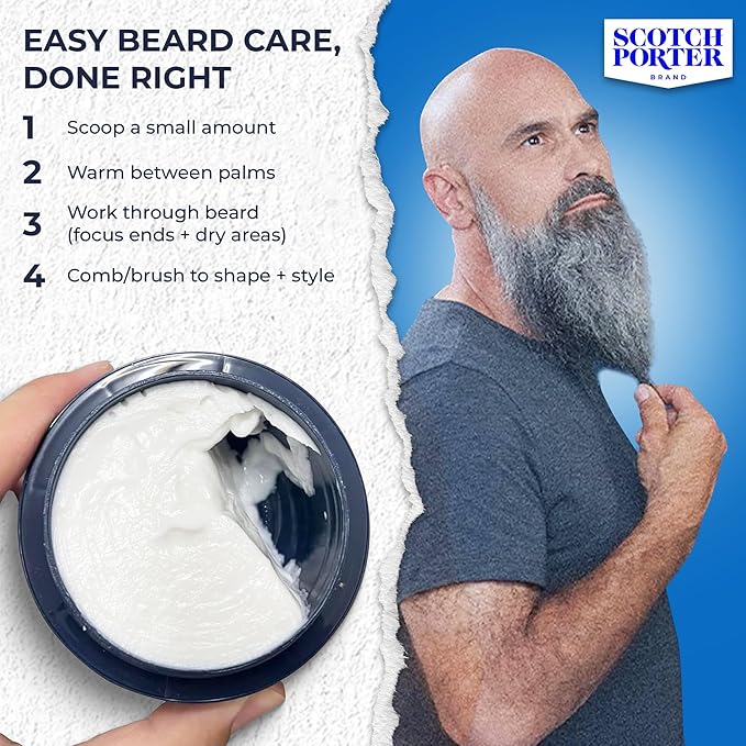 Scotch Porter Conditioning Beard Balm – Smooth, Shape, Moisturize & Soften Coarse, Dry Facial Hair while Encouraging Growth for a Fuller/Healthier-Looking Beard – Original Scent, 3 oz. Jar