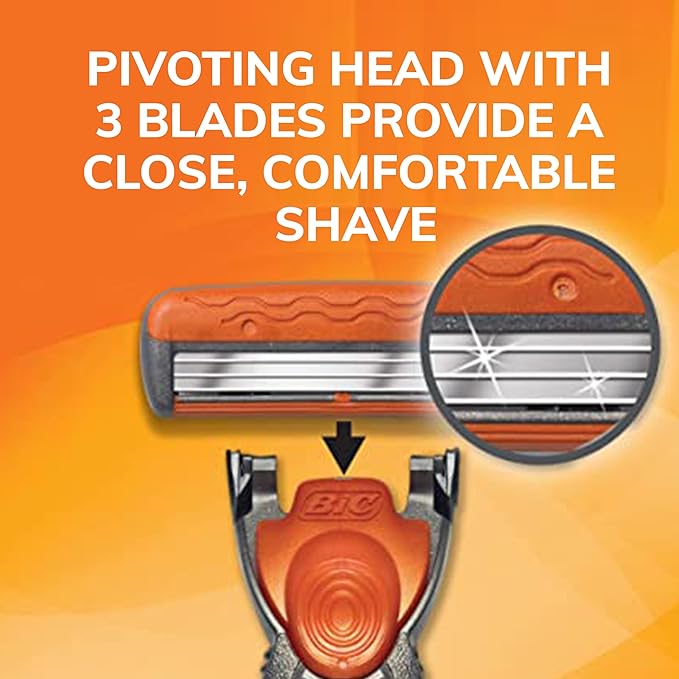 BIC Comfort 3 Refillable Three-Blade Disposable Razor for Men, Sensitive Skin Razor For a Comfortable Shave, 1 Handle and 6 Cartridges, 7 Piece Razor Set (Pack of 2)