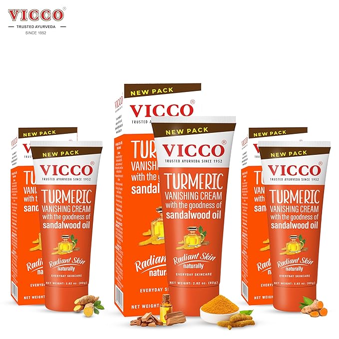 Vicco Turmeric Face Moisturizer Cream, with Sandalwood Oil by Vicco – 70 Year Legacy of Ayurveda, Hydrating with Natural Turmeric for Clear, Radiant Skin, Vegan, 100% Natural - 2.82 oz (3 Pack)