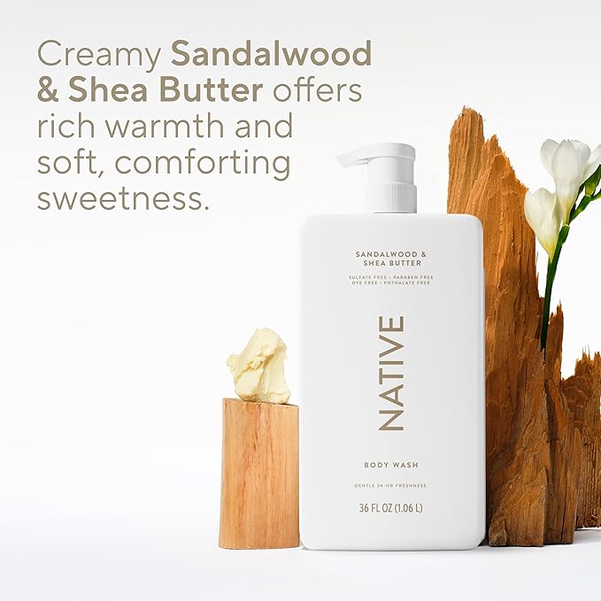 Native Sulfate Free Body Wash Contains Naturally Derived Ingredients | for Women & Men | Sandalwood & Shea Butter, 36 oz
