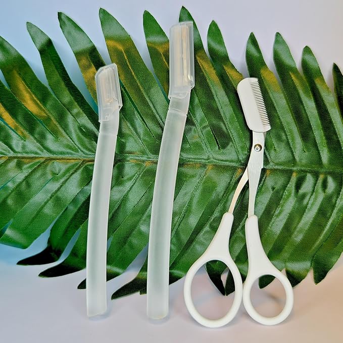 Eyebrow Razors Sets, 2PCS Razor with Protective Cover, 1PCS Scissor, Facial Hairs Peach Fuzz Removal, Face Shavers (Clear)