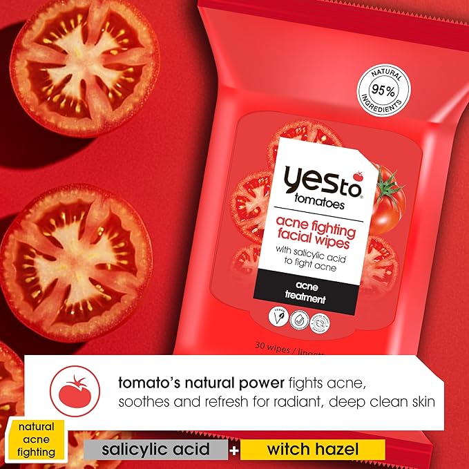Yes To Tomatoes Clear Skin Blemish Clearing Facial Wipes, 30 Count