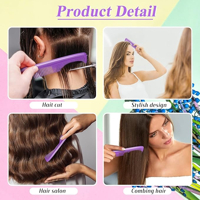 50 Pcs Pocket Combs for Men 5 Inch Cutting with Wide and Fine Teeth Plastic Professional Barber Haircut Small Anti Static Combs for Women Grooming Accessories for Beard(Purple)