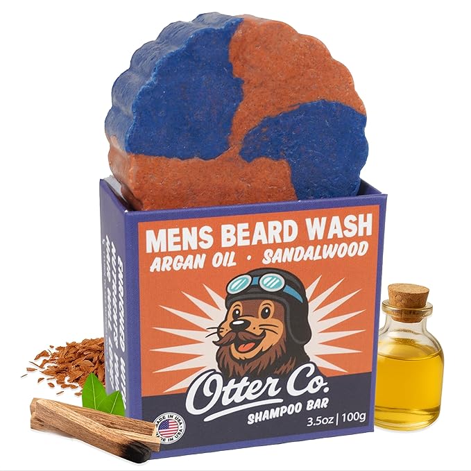 Otter co. Mens Shampoo Bar and Beard Wash – Argan oil & Sandalwood – Green Tea, Zinc, Jojoba Oil, Rosemary – Vegan, Sulfate Free & Non Toxic – With Organic Ingredients - All Hair Types, Made in USA