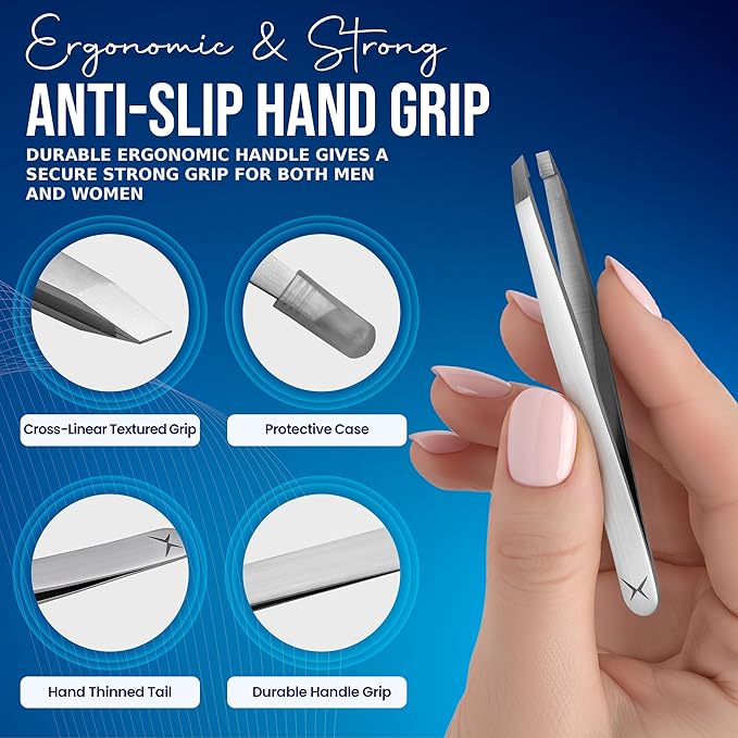 Professional Straight Stainless Steel Tweezers for Men & Women - Precision Eyebrow Facial Hair Removal with Strong Grip & Fine Point Tip (Smoky Silver)