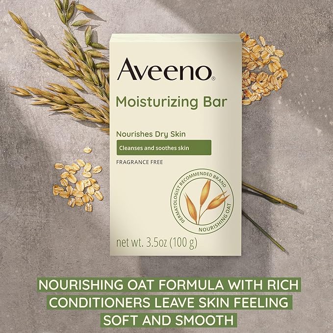 Aveeno Gentle Moisturizing Bar Facial Cleanser with Nourishing Oat for Dry Skin, Fragrance-free, Dye-Free, & Soap-Free, 3.5 oz (Pack of 6)