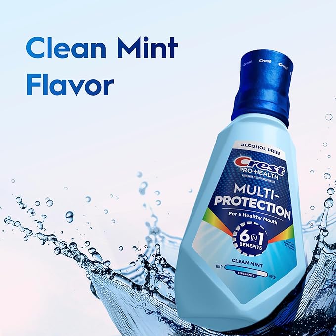 Crest Pro-Health Advanced Multi-Protection Mouthwash, Alcohol Free Mouthwash, Fresh Mint, 500 mL (16.9 Fl Oz), Pack of 4, Crest Mouthwash, Flouride Mouthwash