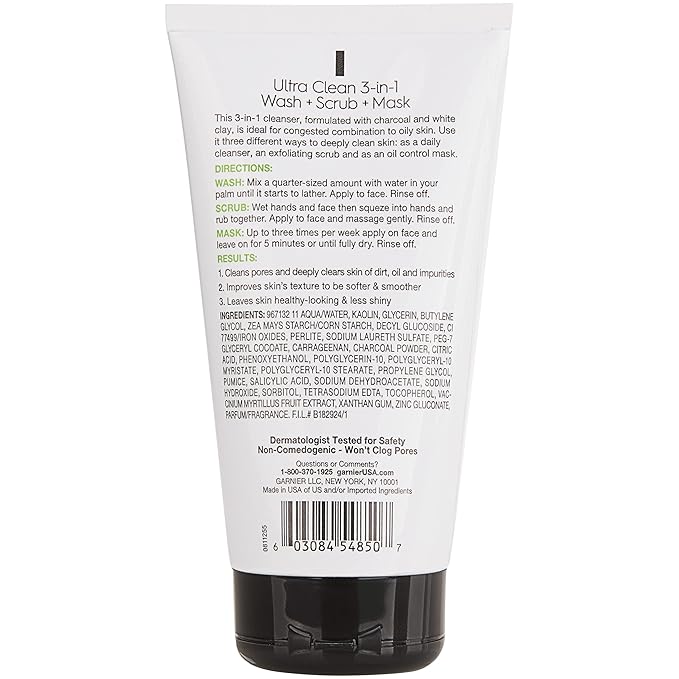 Garnier SkinActive Charcoal 3 in 1 Face Wash, Scrub and Mask, 4.4 fl. oz.