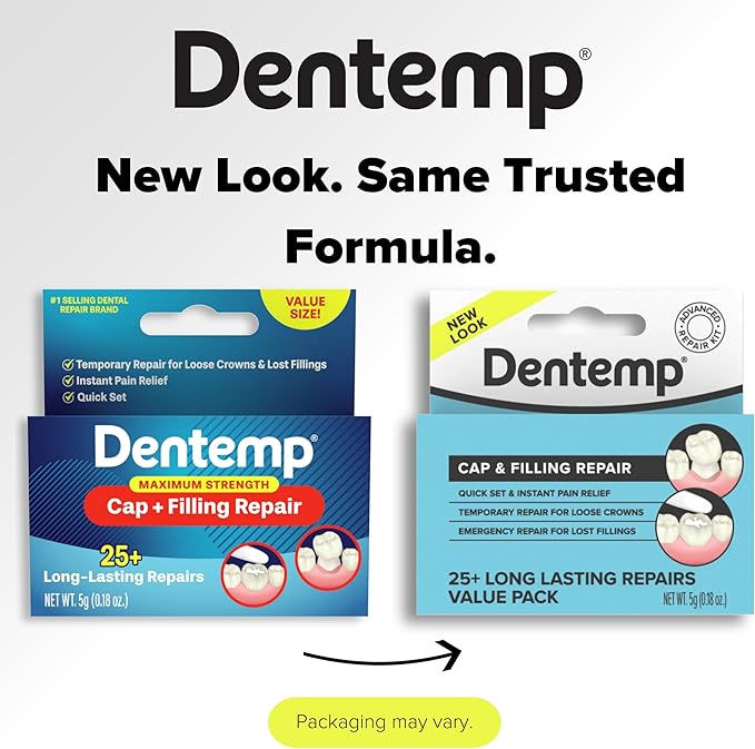 Dentemp Maximum Strength Loose Cap and Lost Filling Repair - Dental Repair Kit for Instant Pain Relief - Value Pack (Packaging May Vary)