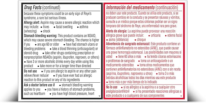 Aspirina Pain Reliever, 500mg Aspirin Medicine, Headache Relief, 50 Count