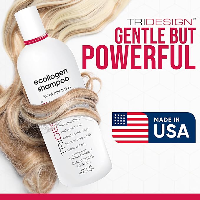 TRI Design Ecollogen Shampoo - Hair Shampoo For Natural Hair - Moisturizing, Hydrating - Gentle Hair Products, Thickening, Volumizing Shampoo - Liter (33.8 oz.)