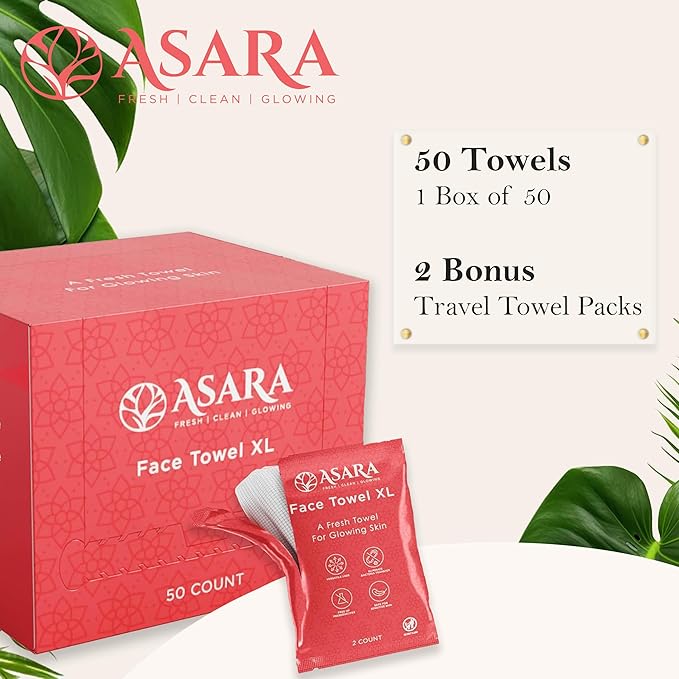 Clean Face Towels Disposable XL Facial Wipes | Add Water As a Makeup Remover | Sensitive Skin Face Towels | Organic Vegan Biodegradable - Clean Daily Towelettes (50 Count) | by Asara