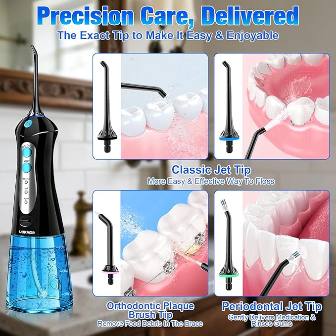 Water Dental Flosser Pick for Teeth: Cleaning and Flossing with 3 Mode from 30-100 Psi, Ipx7 Waterproof Portable Rechargeable Cordless Oral Irrigator for Adults Braces and Dental Care Home Travel