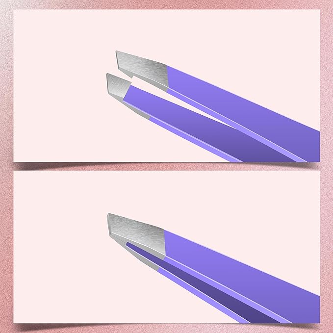 MARKHOR® Purple Petal Eyebrow Tweezers for Women Facial Hair, Splinter and Ingrown Hair Removal Tweezers Set, Professional Pointed and Slant Tweezers for Eyebrows, Precision Tweezers for Eyebrows