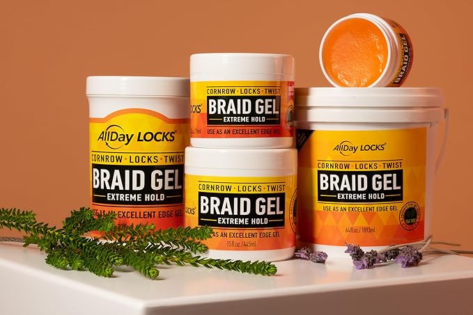 AllDay Locks Braid Gel (5 oz) | Extreme Hold, High Shine | Frizz & Flake-Free Edge Control | Tea Tree, Lavender, Peppermint Oil | Slick & Style Braids, Locks, Twists, Cornrows | 5 oz