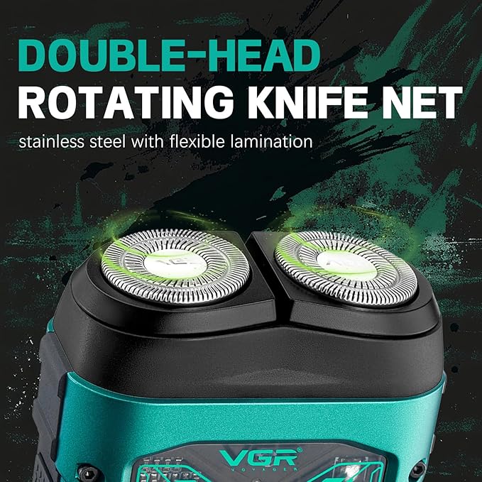 VGR 344 Mini Electric Shaver - USB Rechargeable Dual-Ring Rotary Razor, Portable IPX6 Wet/Dry Waterproof Face Shavers for Men, 8000 RPM Travel Electric Razor with Magnetic Cutter, Green
