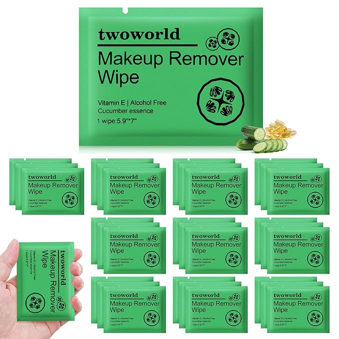 Makeup Remover Wipes Bulk Individually Wrapped,Travel Makeup Wipes Gentle for Face Cleansing Mascara Lipstick Travel Hotel（cucumber,pack of 50)