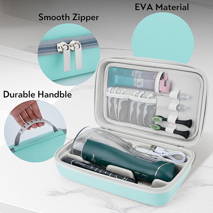 Water Flosser Travel Case, Portable Oral Irrigator Organizer, Sturdy Storage Case for Flosser, Electric Toothbrush, Toothpaste and Irrigator Accessories (Case Only) - Green