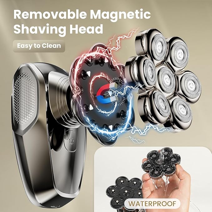 SHPAVVER 7D Head Shavers for Bald Men, Detachable Head Shaver LED Display Dry Wet Bald Razor, IPX7 Waterproof Electric Razor with Type-C Charge