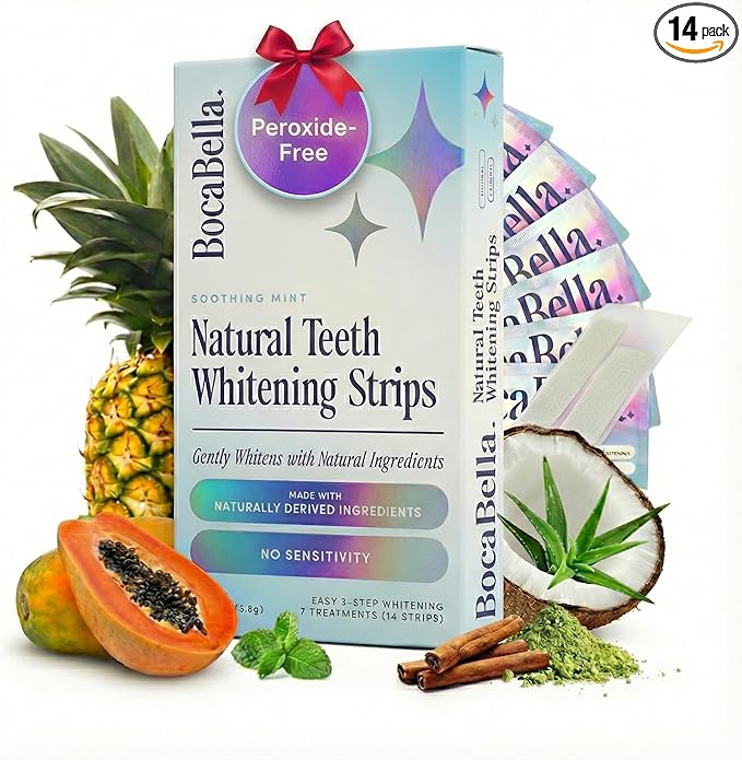 Teeth Whitening Strips for Sensitive Teeth – Natural, Peroxide-Free & Enamel-Safe | Clinically Tested Papaya & Pineapple Enzymes + Aloe & Coconut Oil | 7 Treatments for a Brighter, Whiter Smile