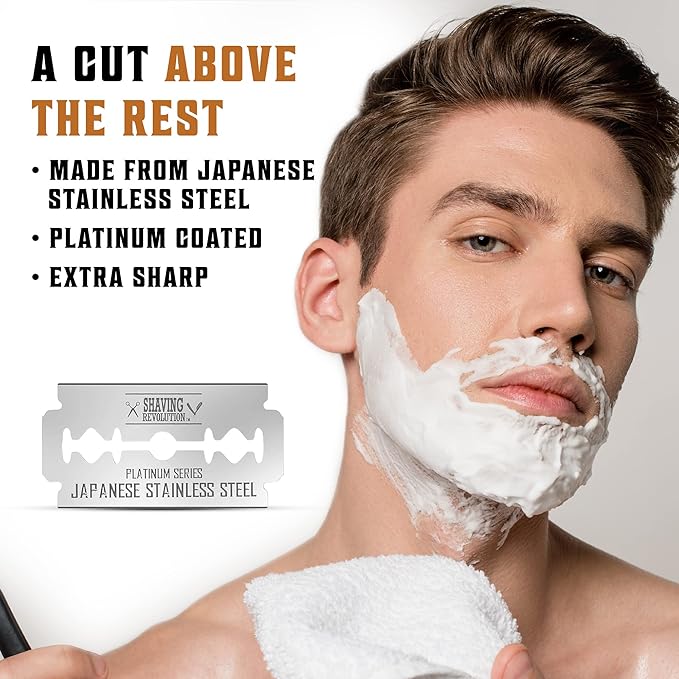SHAVING REVOLUTION Double Edge Razor Blades - Men's Safety for Shaving Platinum Japanese Stainless Steel a Smooth, Precise and Clean Shave - 50 Count