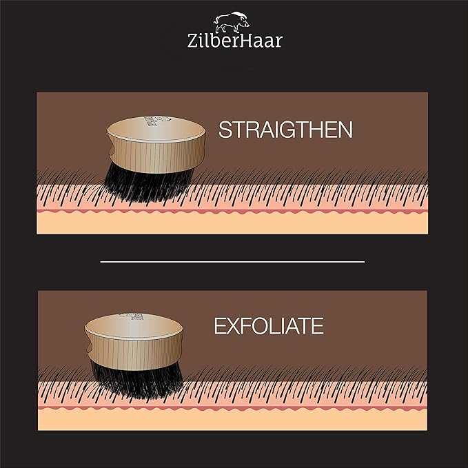ZilberHaar - Men's Slanted Bristle Hair and Beard Brush - Natural Boar and Pearwood Military Style