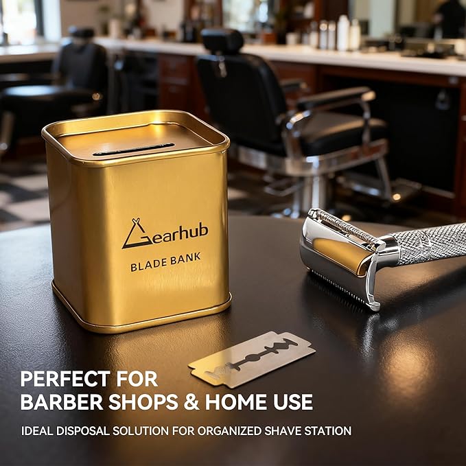 Gearhub Blade Bank Sharps Disposal Container Safely Store Used Safety Razor Blades Large Capacity for Barber Shops & Personal Use Sealed Design Holds 300+ Blades Matte Gold