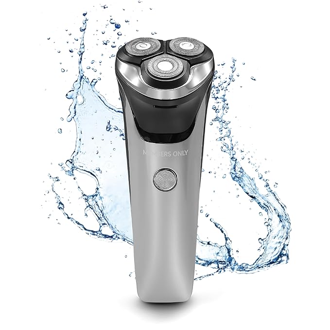 Members Only Electric Razor for Men, Lithium Metallic Cordless 3 Heads Rotary Shaver, Precision Trimming, Close Shave with Built-in Pop-up Trimmer, IPX6 Waterproof, USB Rechargeable Battery