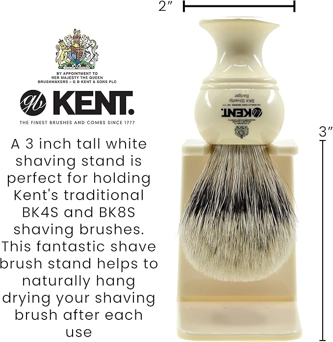KENT VSB5 Small White Plastic Shaving Brush Stand for Self Adhesive Hang Drying Shave Brush. Essential Part of Any Mens Shaving Kit, Shaving Brush Holder Extends Natural Bristle Shaving Brushes Life