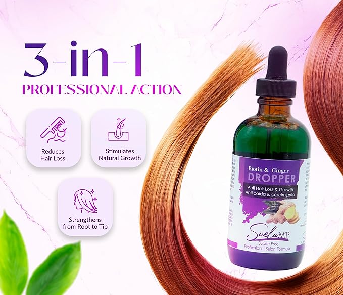 Biotin & Ginger Hair Growth Dropper – Professional Hair Serum for Weak or Brittle Hair – Sulfate-Free Hair Treatment with Collagen & Natural Extracts – 120ml Dropper Bottle