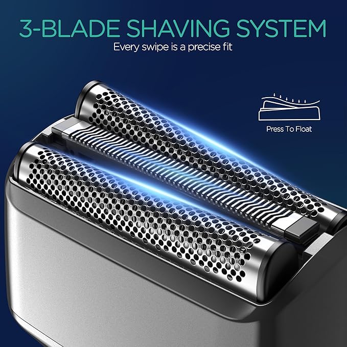 VOYOR Foil Shaver Electric Razor for Men 3 in 1 Shavers for Men with Double Foil Wet & Dry Face Shaver Lightweight Handheld Smooth Shave IPX6 Washable USB-C Rechargeable Travel Razor TX310 (Gray)